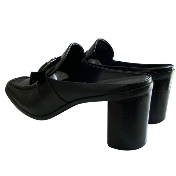 Franco Sarto Leather Mules Square Toe Y2K 90's Womens 8M Black Witchy Fairy Goth - Picture 7 of 12